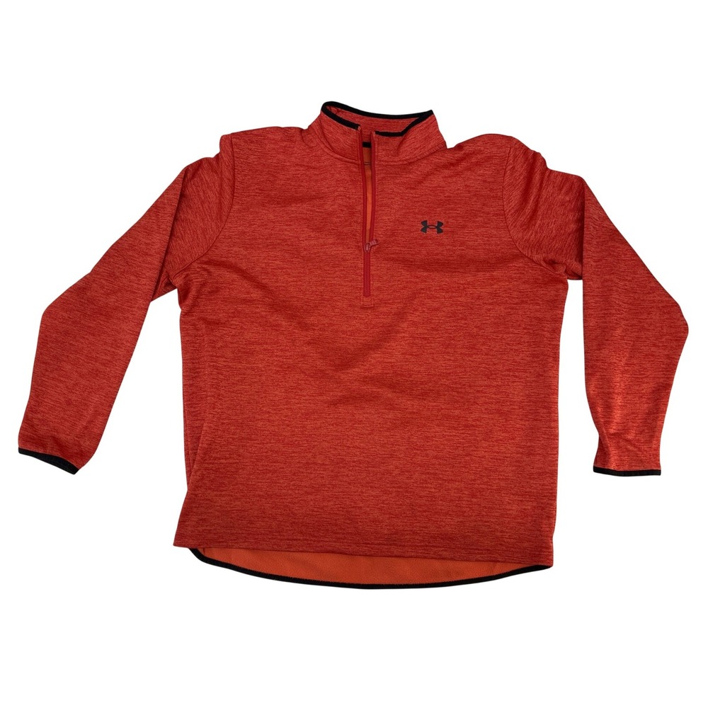 Under Armour Mens XL Quarter Zip Pullover Sweatshirt Orange Black Logo Fleece